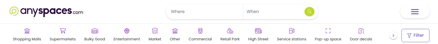 Anyspaces — category navigation bar with space types